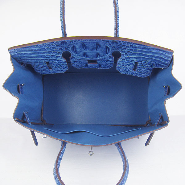 High Quality Fake Hermes Birkin 35CM Crocodile Head Veins Leather Bag Dark Blue 6089 - Click Image to Close